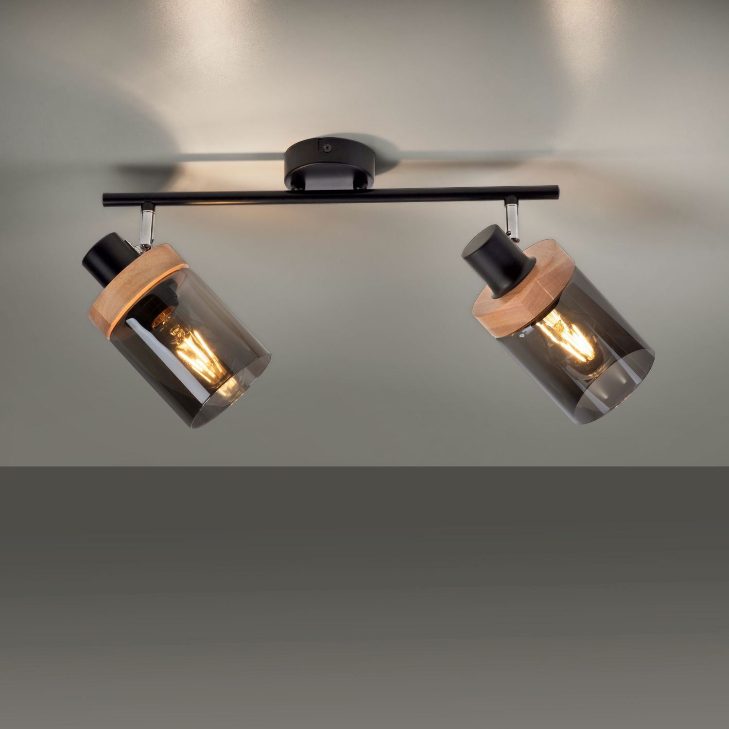 Spot mobile de plafond verre fumé bois E27 L:64 cm Beleuchtung, Leuchte, Deckenleuchte