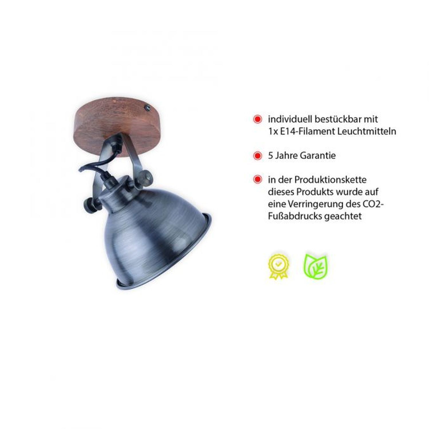 Spot mobile de plafond bois métal E14 Industrial Beleuchtung