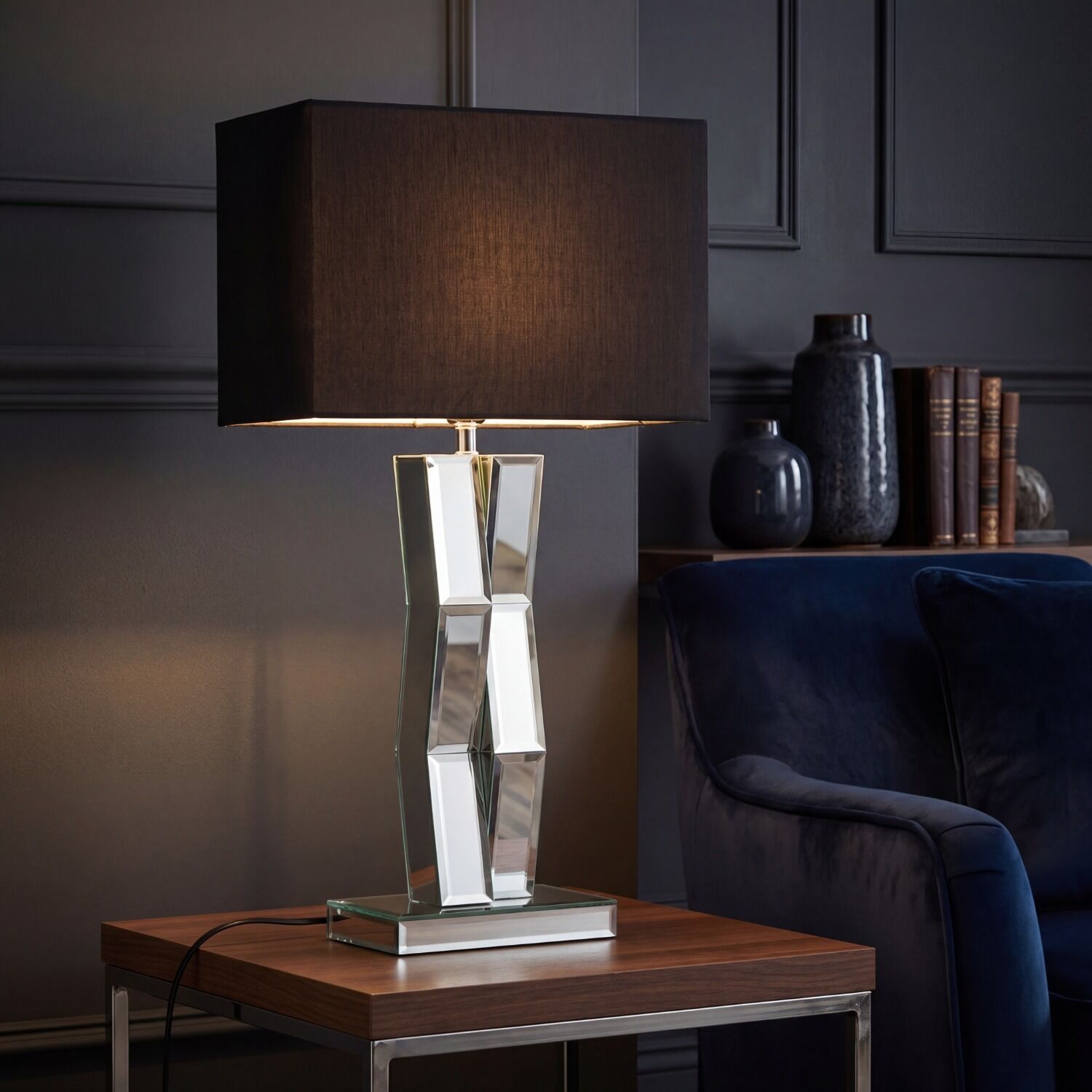 Tischlampe, Kristallbasis, Schwarzlampe, Glasstruktur, Nachttischlampe