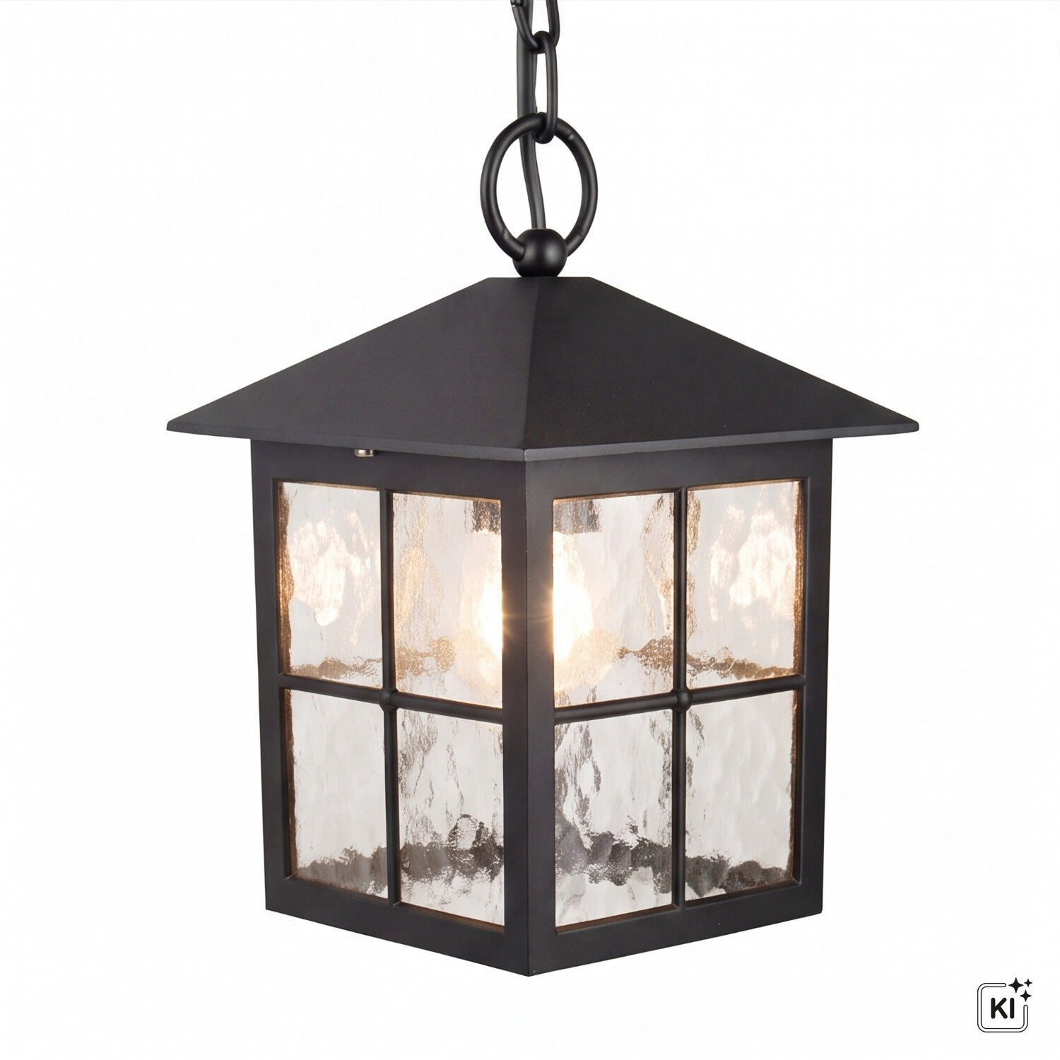 Laterne, Außenlampe, schwarz, Metall, Glasfenster