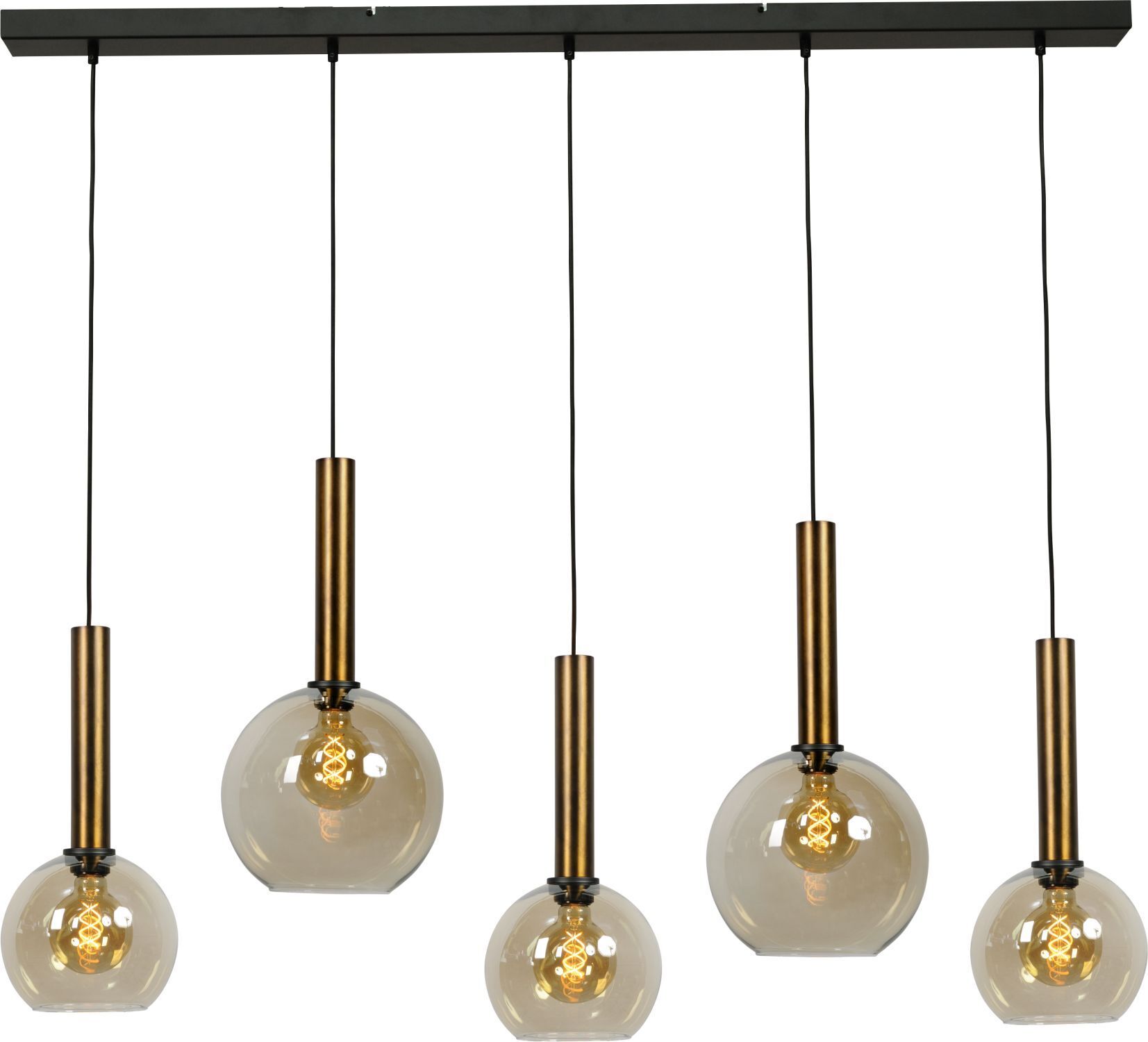 Lampe à suspendre noire laiton 5 flammes verre fumé métal