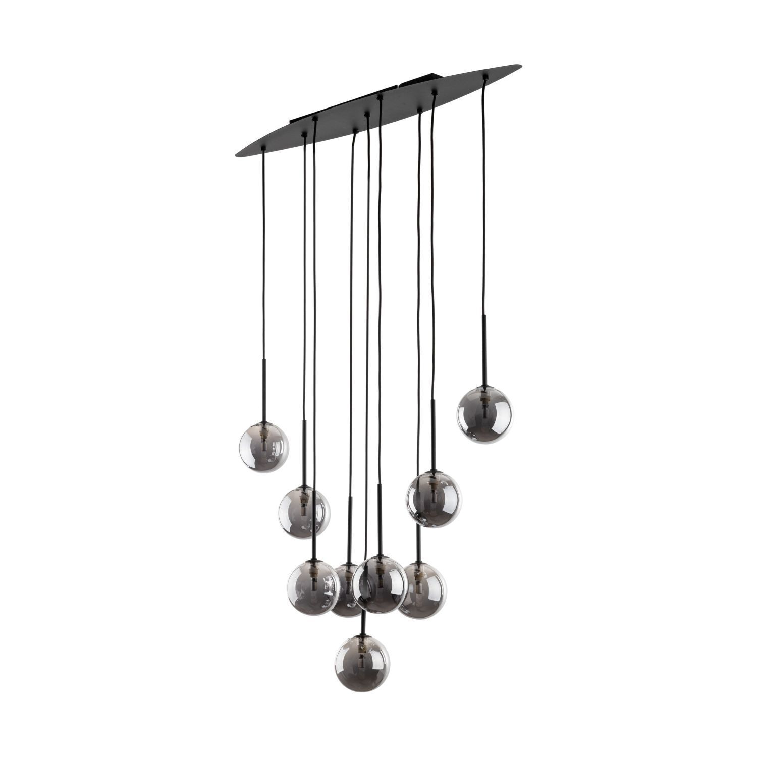 Lampe à suspendre verre fumé métal hauteur réglable noir gris
