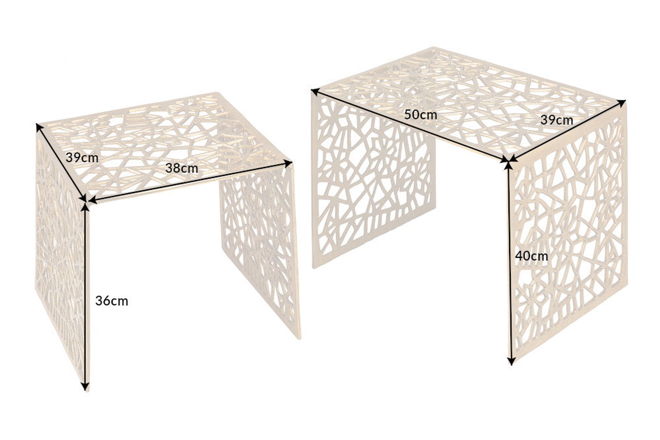 Table basse set de 2 pièces en métal doré anguleux fait main Table basse set de 2 pièces en métal doré anguleux fait main