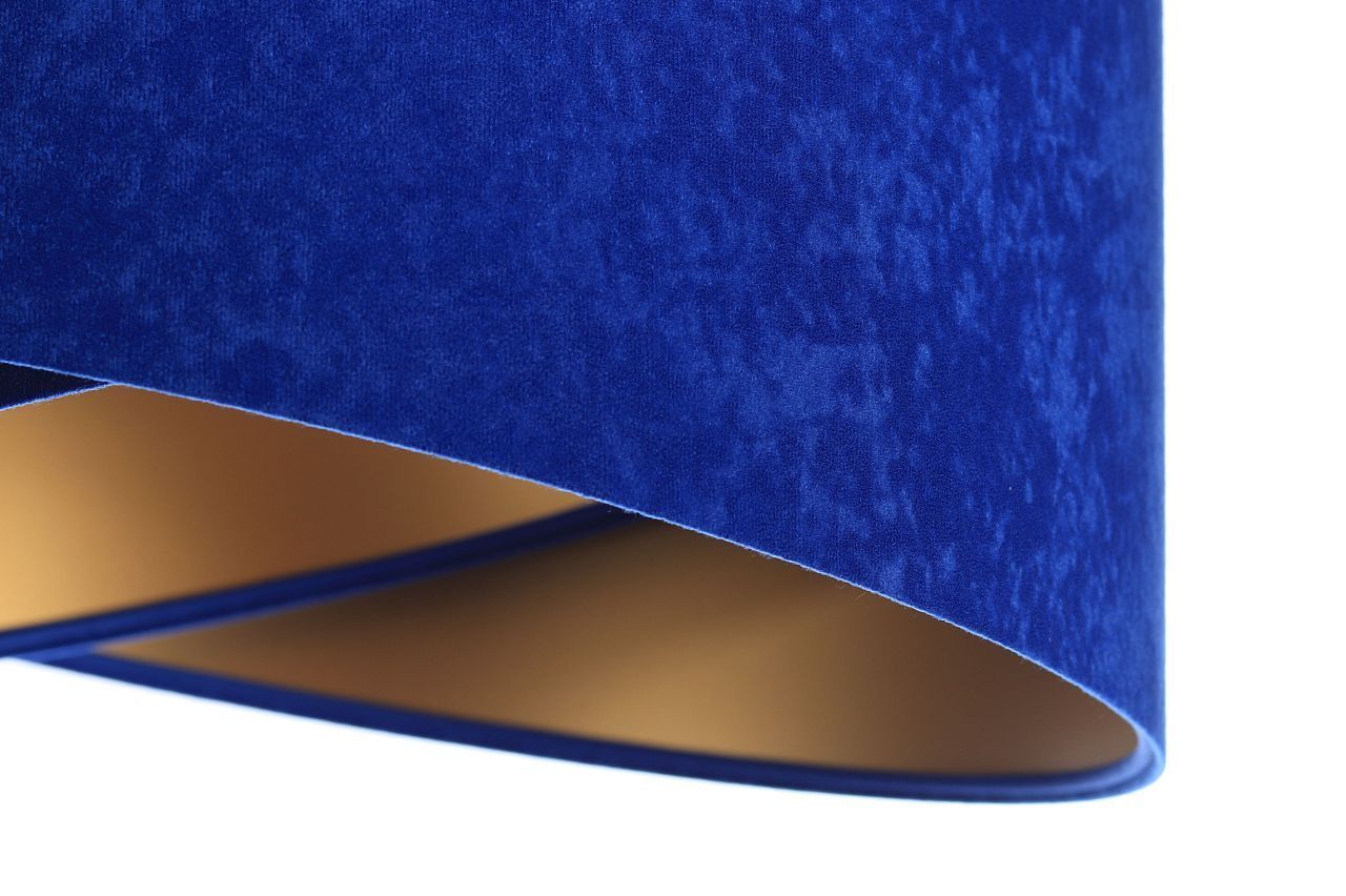 Suspension E27 ronde Ø 50 cm Bleu Or Tissu aspect velours