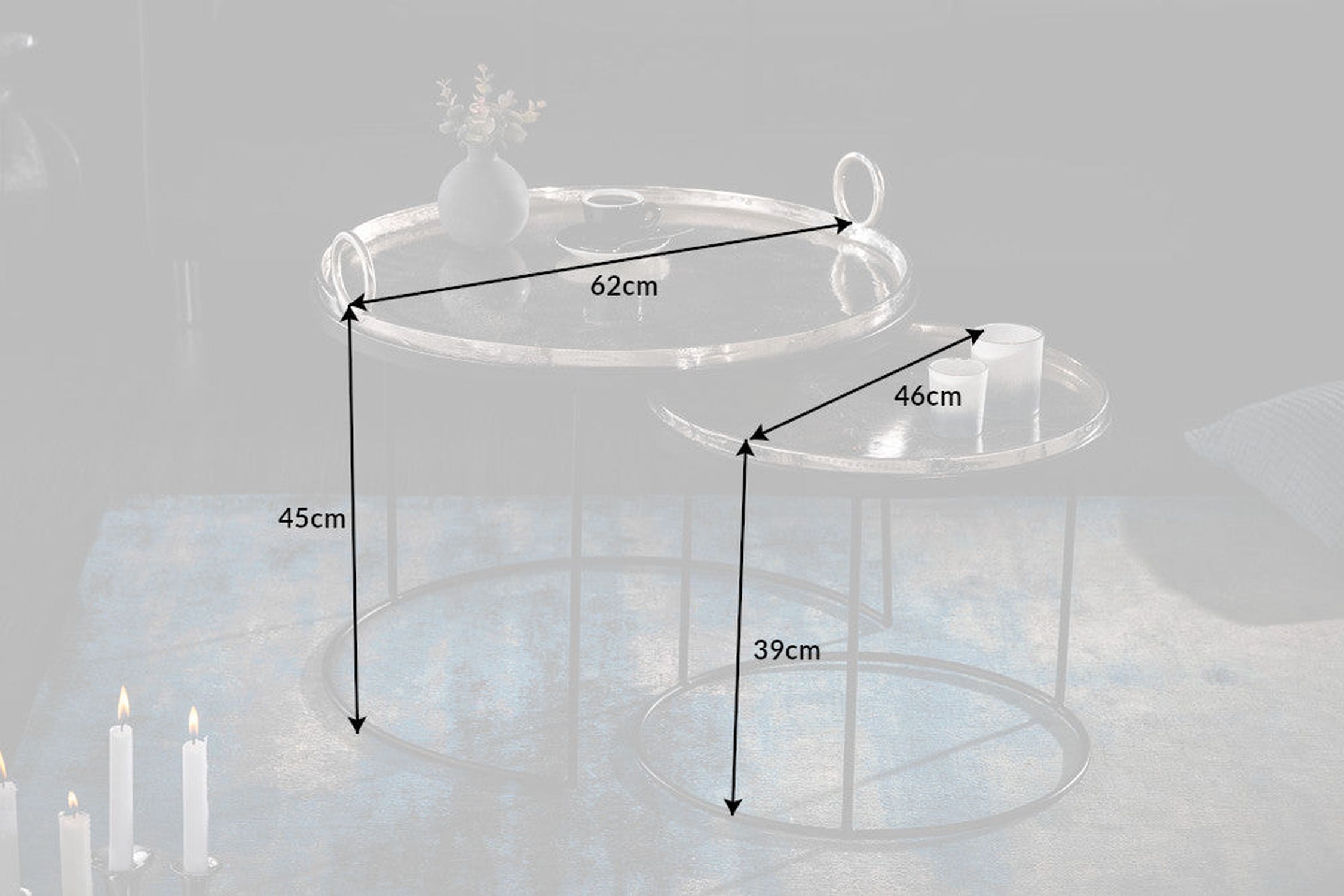 Set de 2 tables d'appoint avec plateaux Métal argenté noir Set de 2 tables d'appoint avec plateaux Métal argenté noir