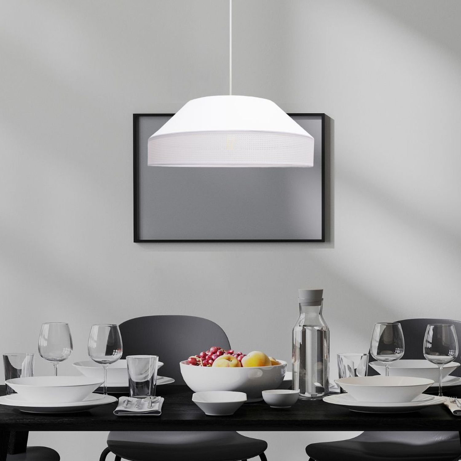 Suspension blanche tissu anti-éblouissant confortable L:45 cm E27 Speisesaal, Esstisch, Tisch, Tasse, Tischplatte