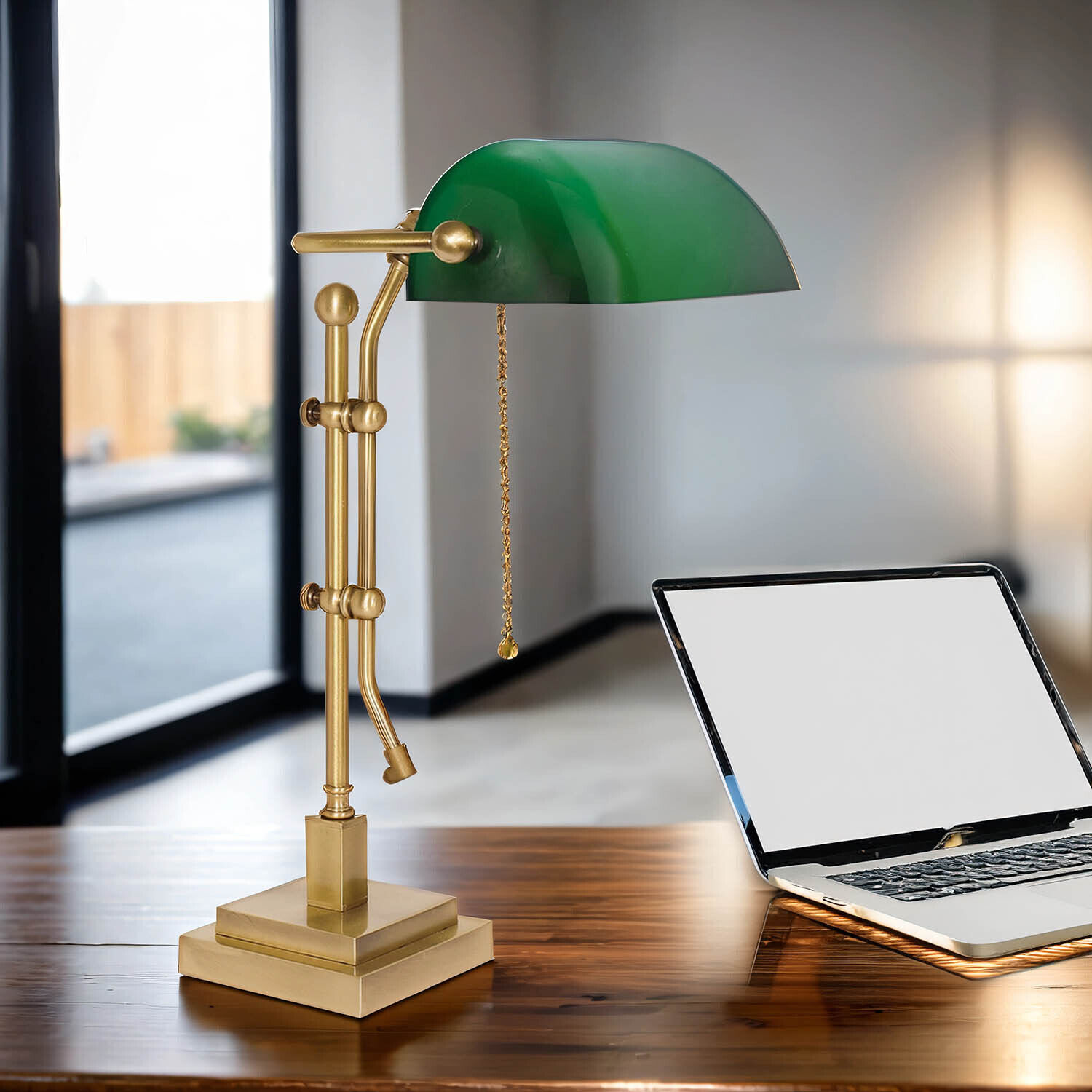 Lampe de bureau laiton verre H : 49 cm Interrupteur à tirette E27