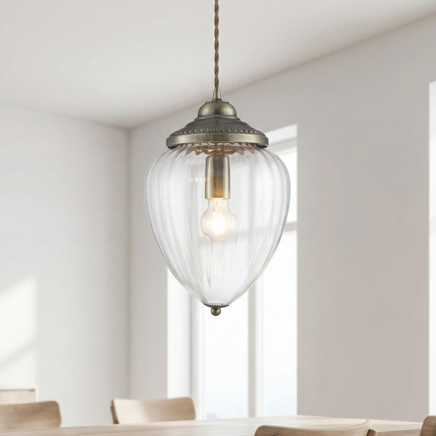 Suspension allongée rustique E27 avec abat-jour en verre Bronze