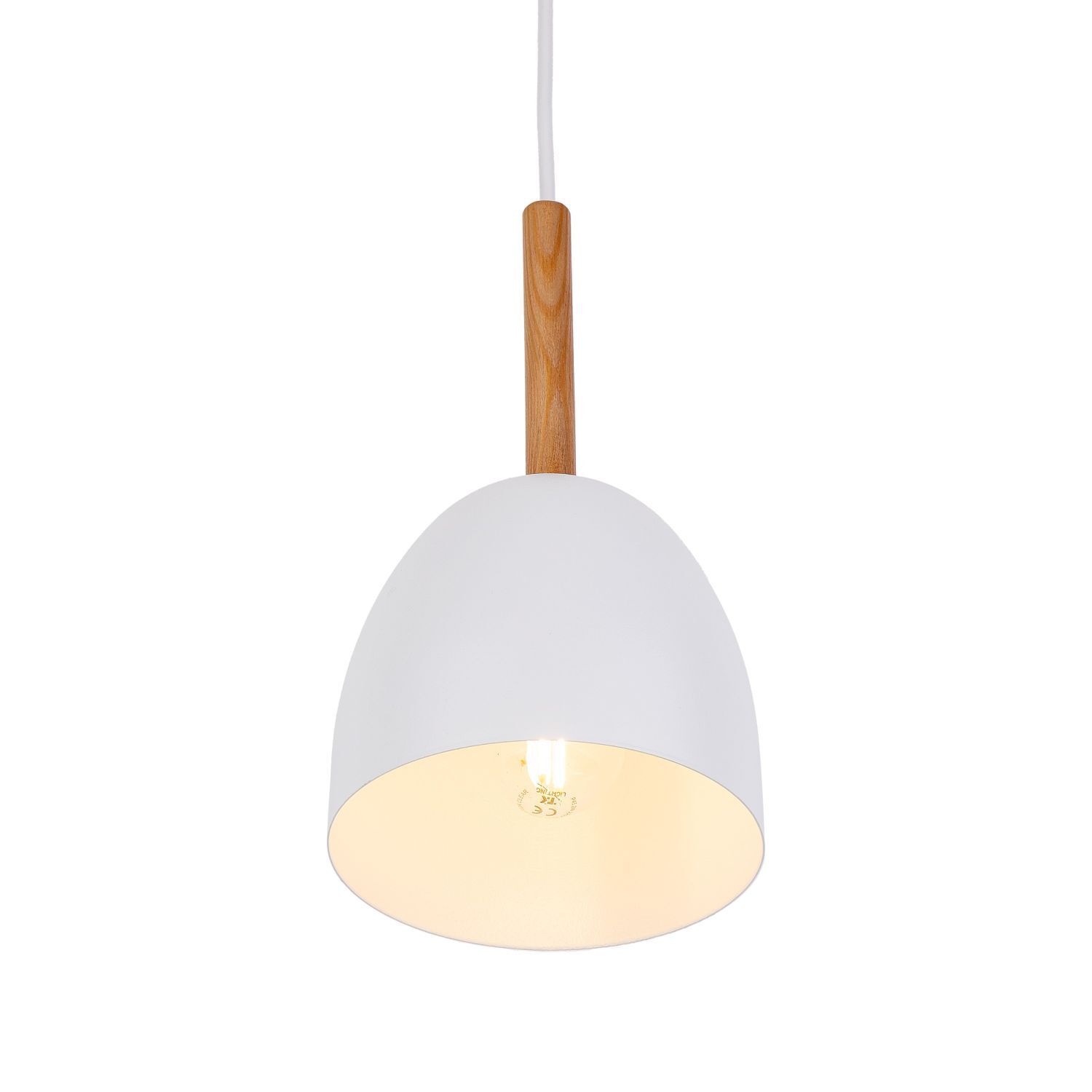 Suspension métal bois Ø 13 cm Blanc Scandinave E27