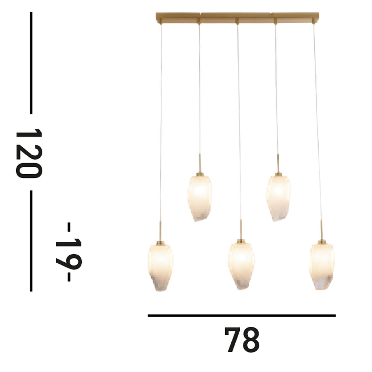 Longue lampe suspendue verre métal 78 cm en laiton blanc