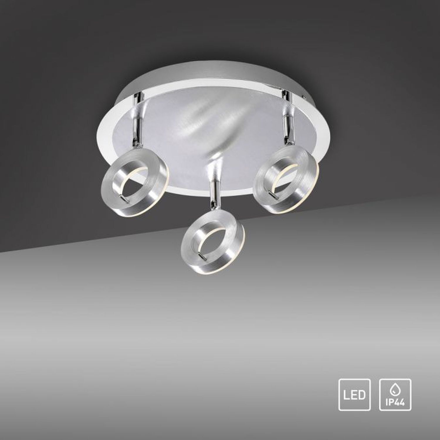 Flexibler LED Deckenstrahler in Aluminium IP44 Ø33,5 cm Deckenleuchte, Beleuchtung