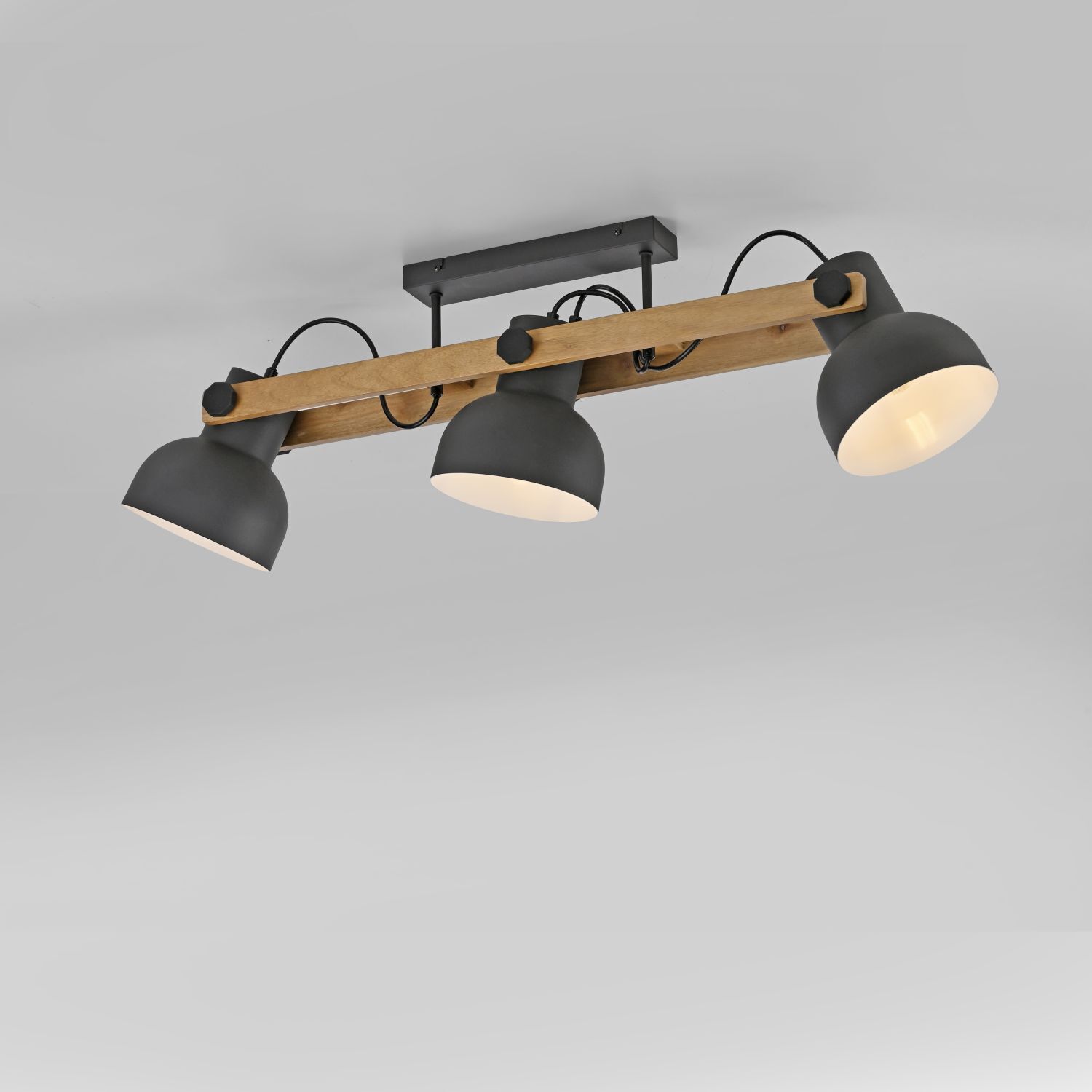 Plafonnier bois métal E27 96 cm 3-flamme flexible
