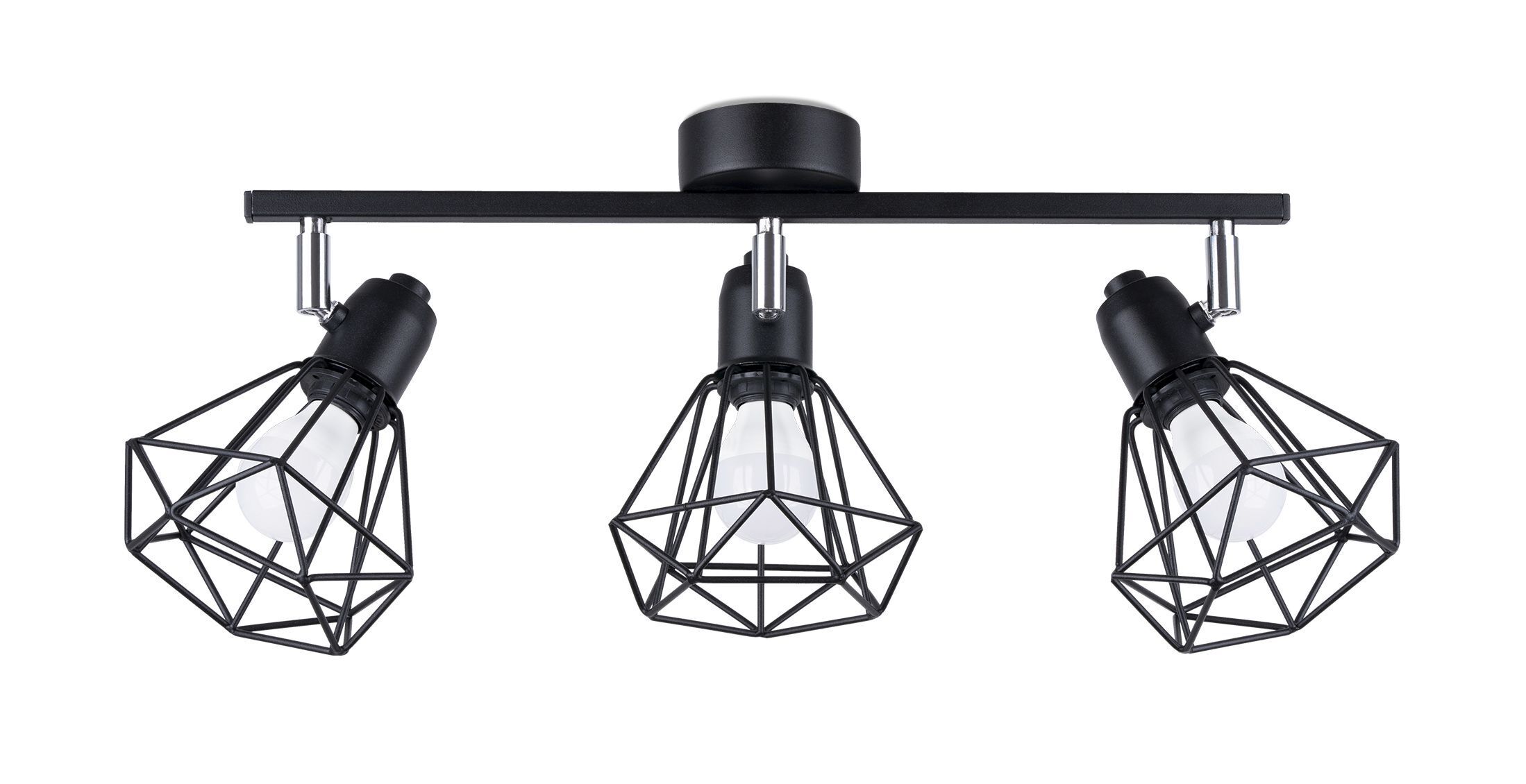 Spot de plafond noir rétro 3 flammes métal E27