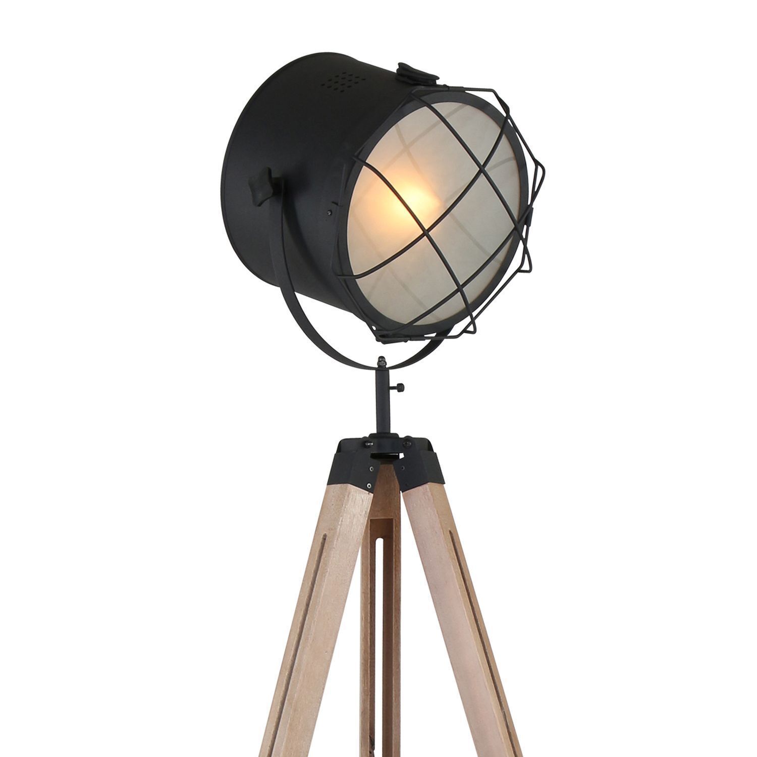 Lampadaire tripode bois métal noir 160 cm faible éblouissement