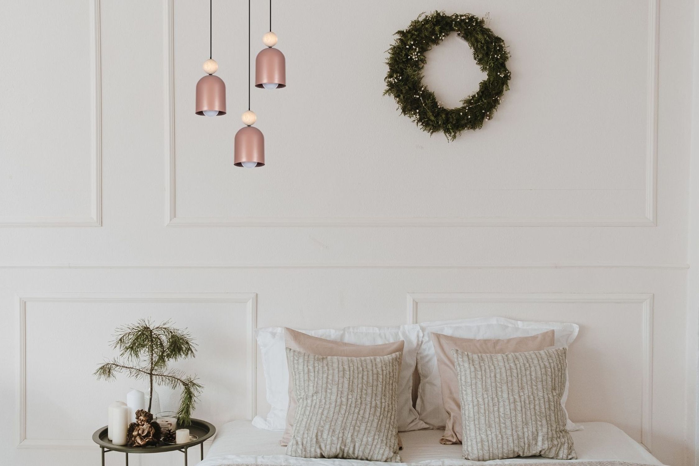 Suspension ronde Rose Métal Bois 3-flmg E27 Ø36 cm Kissen, Dekoration für Zuhause