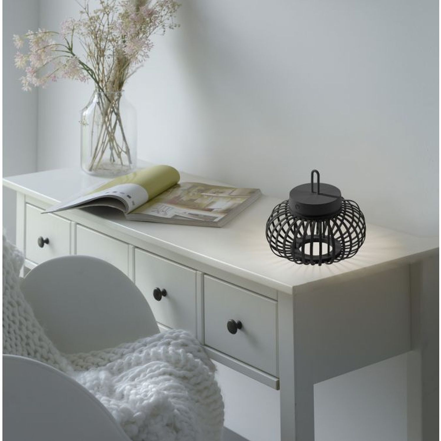 Lampe de table LED rechargeable à intensité variable 22 cm IP44 2 W noir Moebel, Tabelle, Anrichte, Lampe