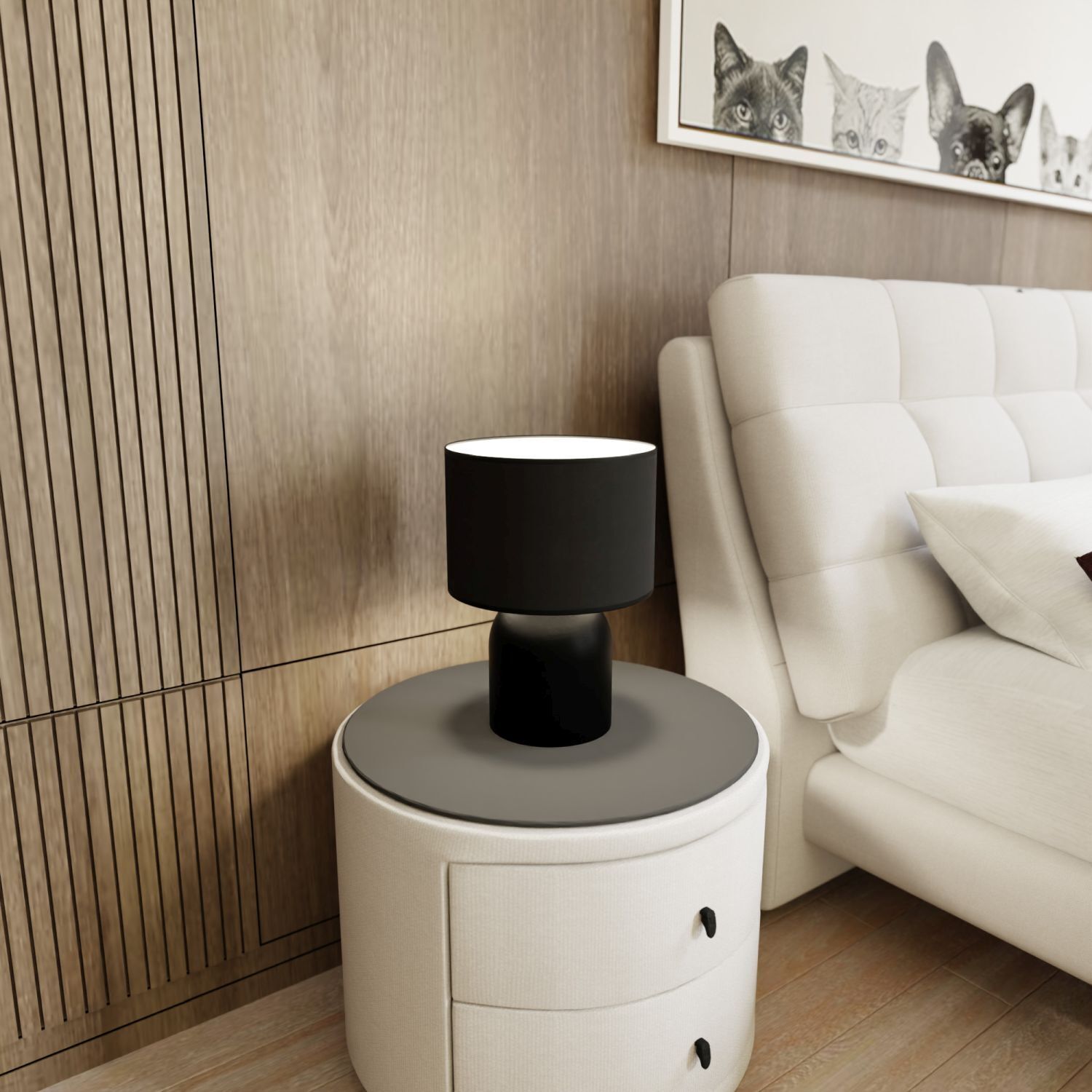 Lampe de table métal tissu 35 cm noir blanc E27 CLARA Drinnen, Innenarchitektur, Lampe, Tischlampe, Mobiliar