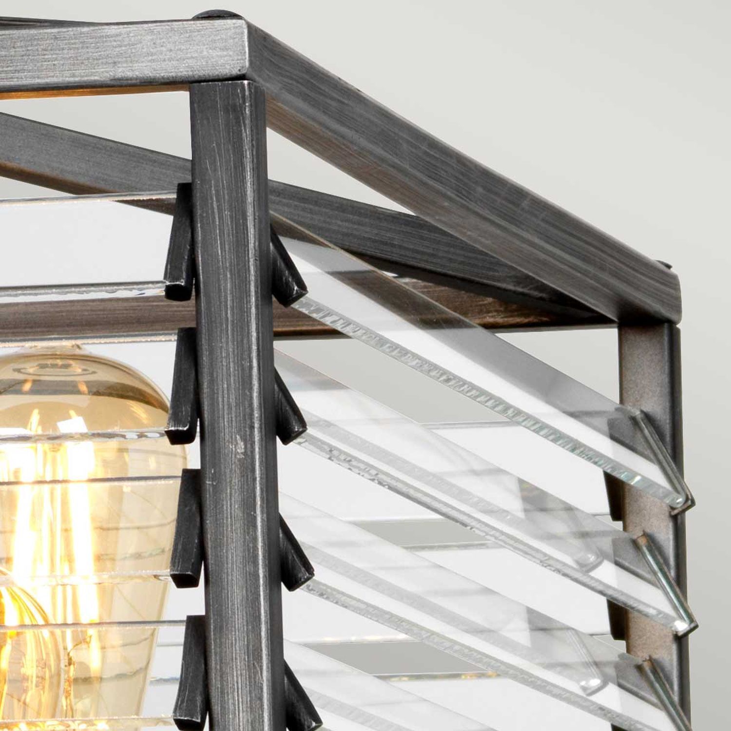 Suspension carrée métal verre E27 L : 49,3 cm Gris Gunmetal