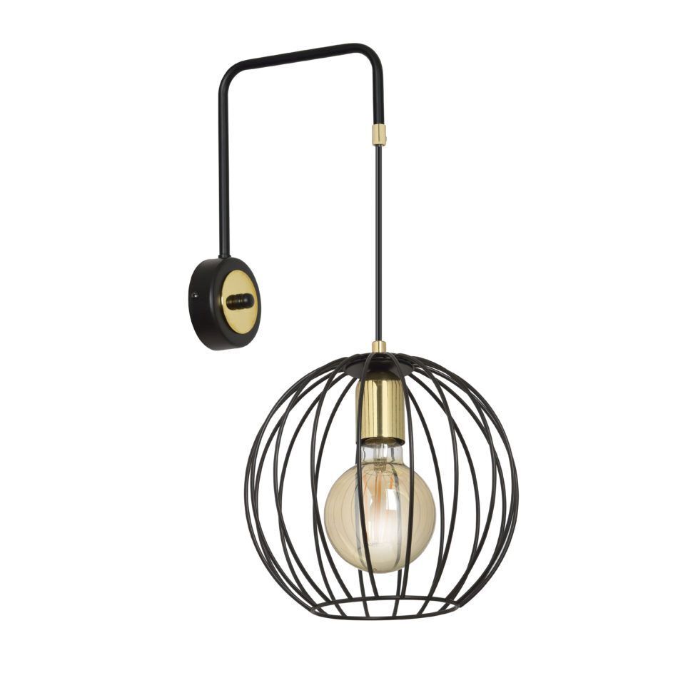 Applique murale noire fil ajustable boule abat-jour E27