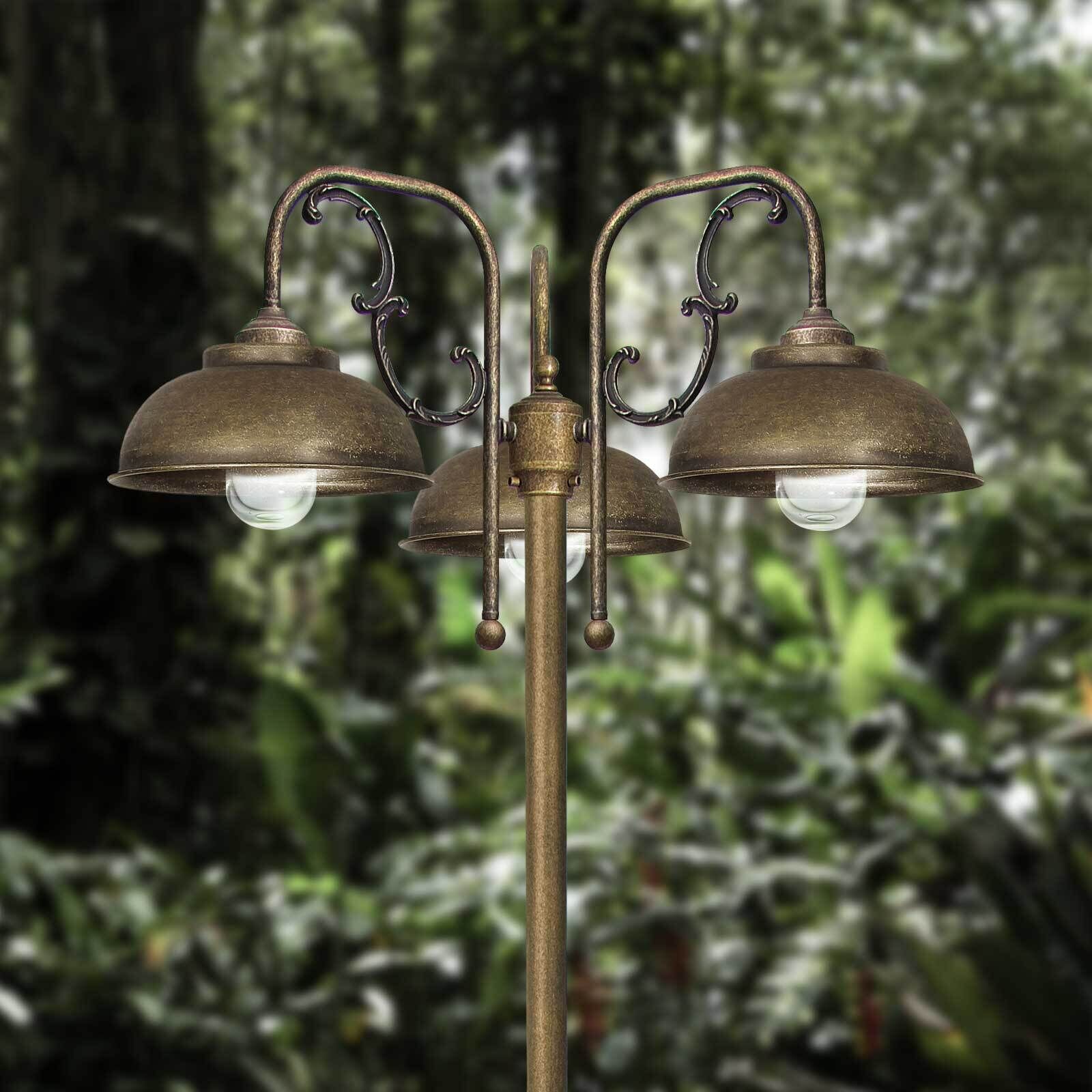 Lampadaire extérieur IP44 210 cm 3-flamme E27 laiton massif