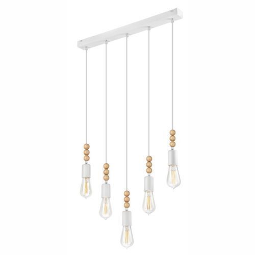 Blanc Suspension Bois 5xE27 longue Table de salle à manger moderne