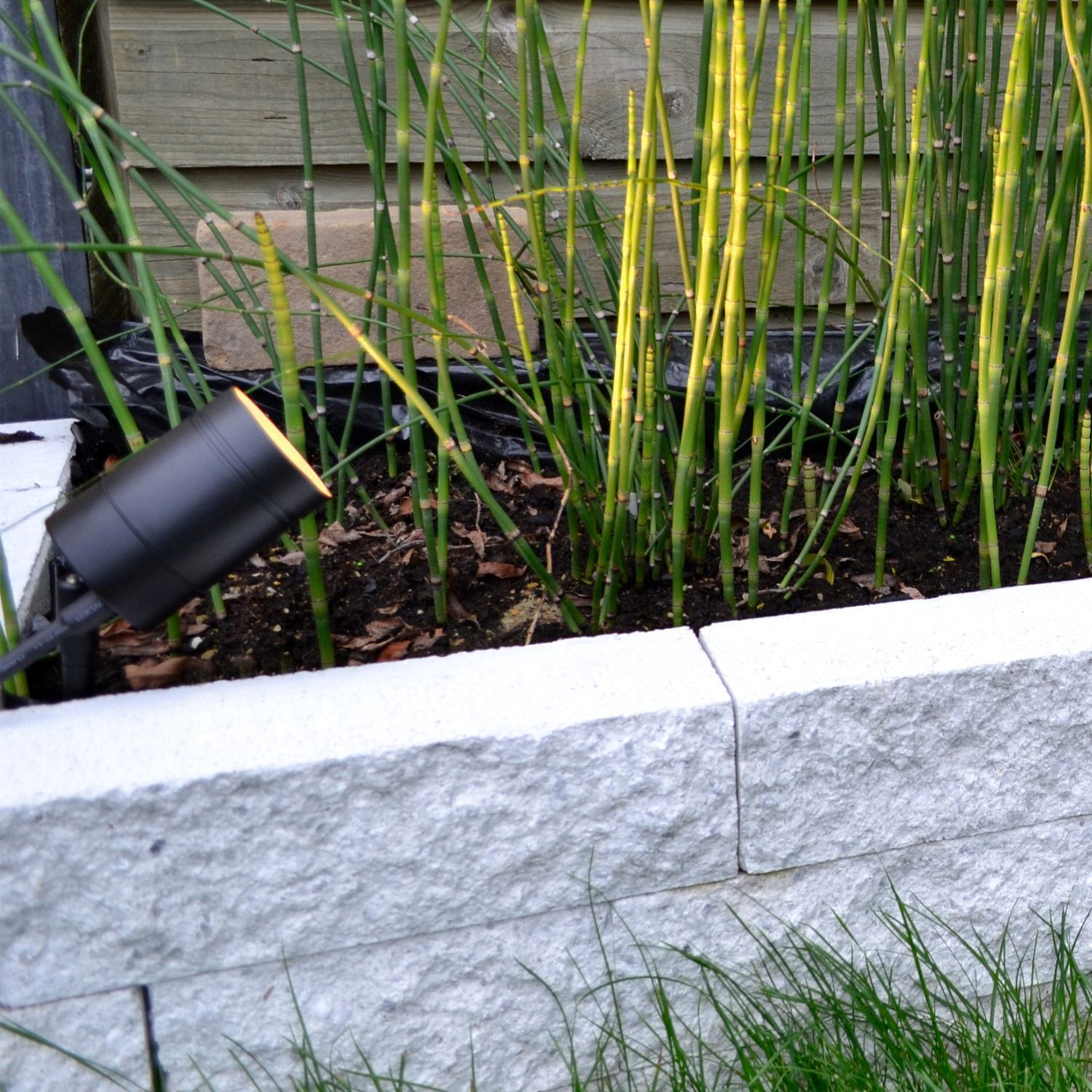 Erdspießstrahler Stahl Schwarz GU10 H:36 cm flexibel Bambus, Streifenbambus, Beet, Gartenbeet, Gartenlicht