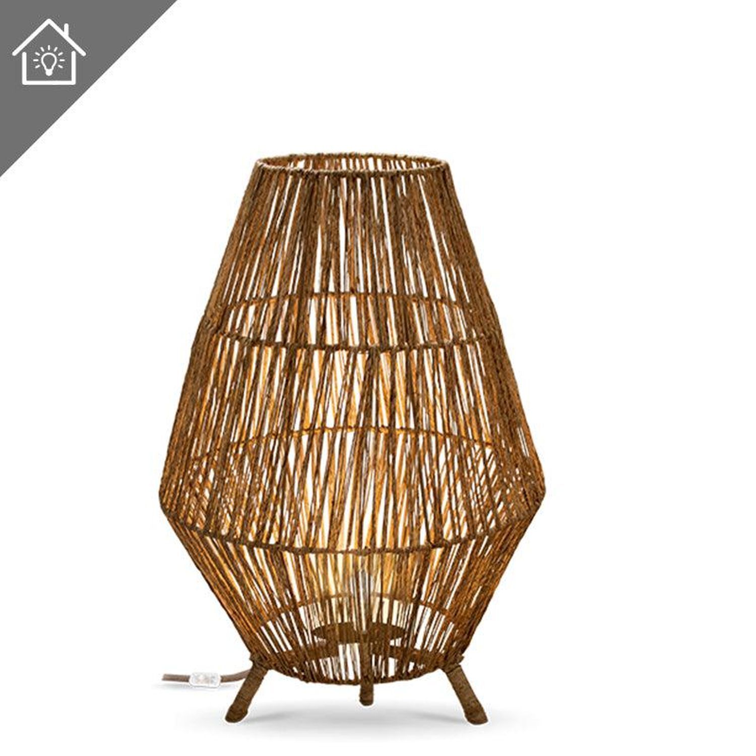 Lampe de table en rotin H : 72 cm E27 grand trépied Boho Lampe, Lampenschirm, Tischlampe