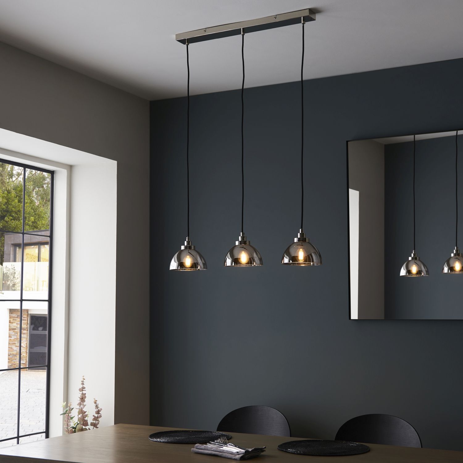 Lampe à suspendre verre métal 3 flammes en chrome rétro E27