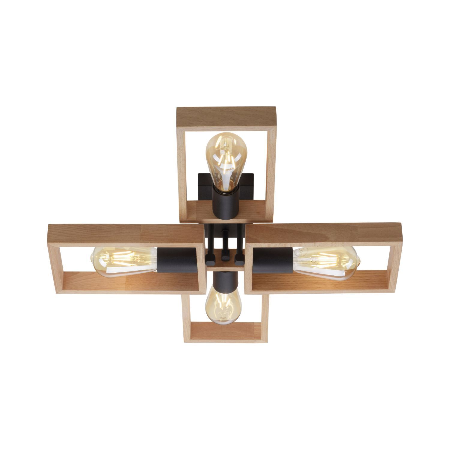 Lampe de plafonnier naturelle Rétro Bois Métal L:62 cm E27