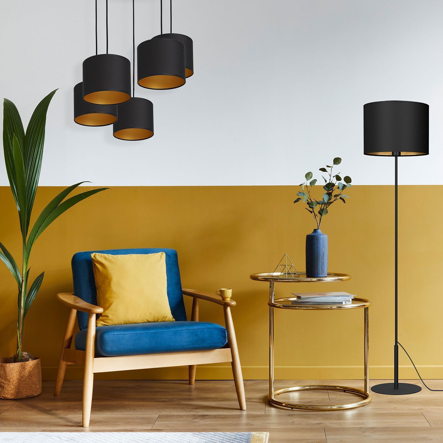 Blendarme Lampe à suspendre Noir Or Tissu Métal 5-flmg