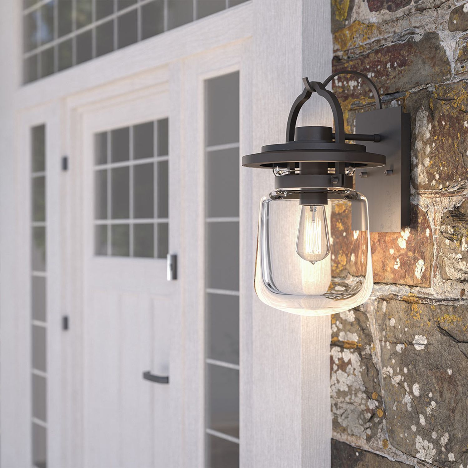 Wandlampe außen Aluminium Glas E27 IP44 H: 39,3 cm Vintage Wandleuchte, Außenbeleuchtung, Glasgehäuse, Bronze/Anthrazit, Wandaufhängung