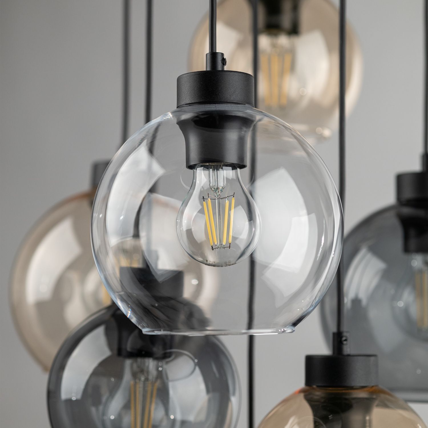 Lampe à suspendre verre fumé H : max. 140 cm réglable 7x E27