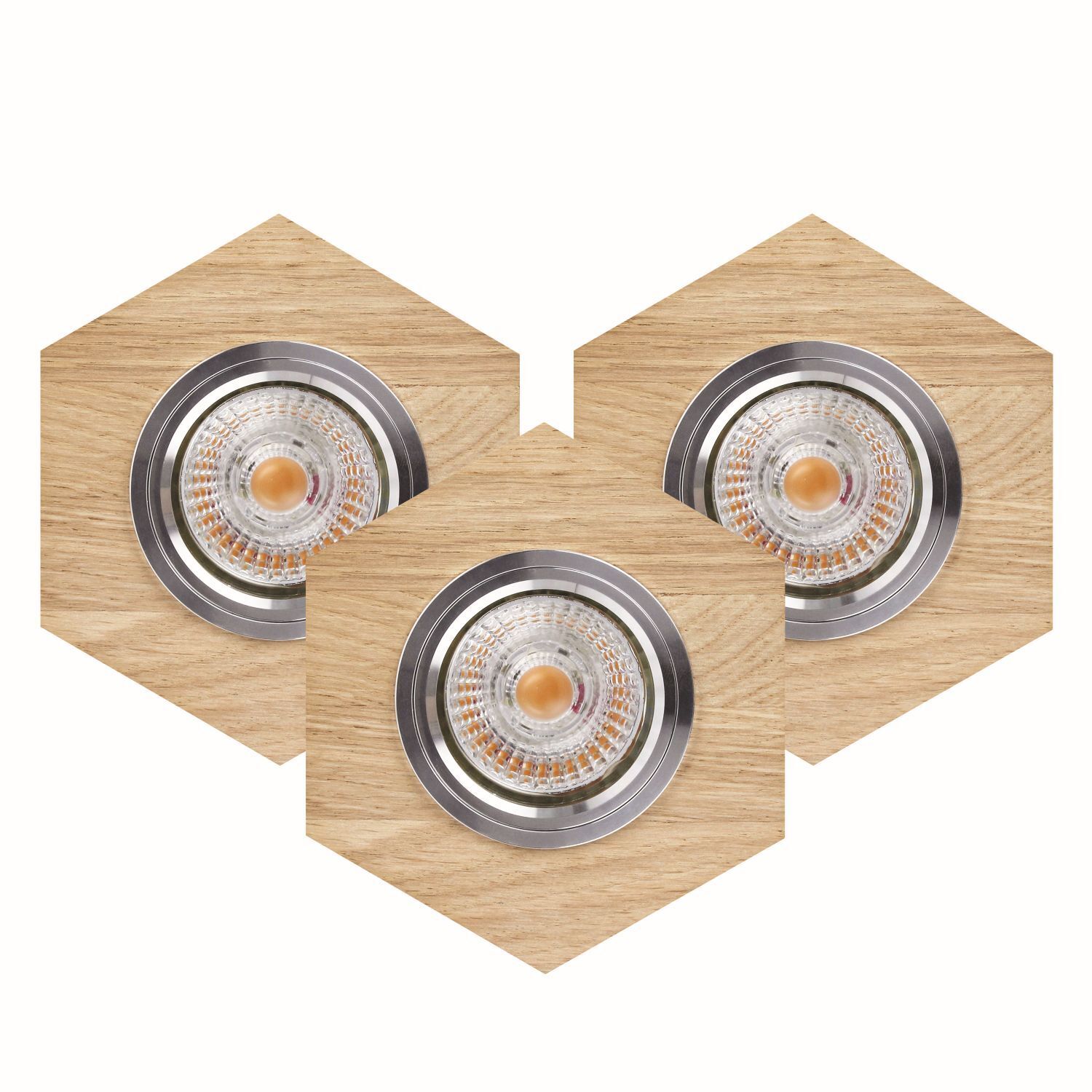 Set de 3 spots encastrables bois métal avec LED