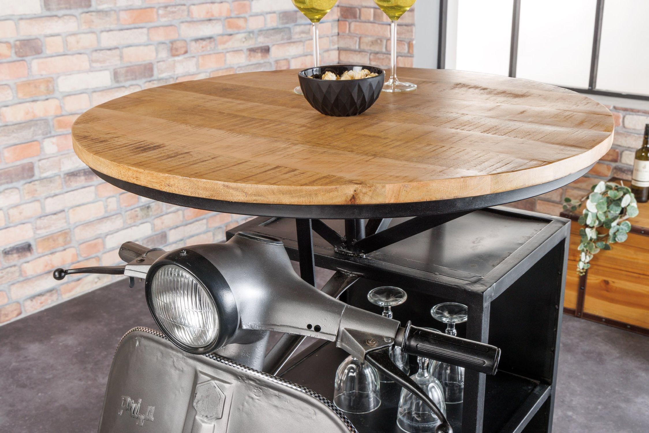 Table de bar véritable rouleau de bois de mangue 120cm Upcycling Handarbeit Moebel, Tabelle, Tischplatte