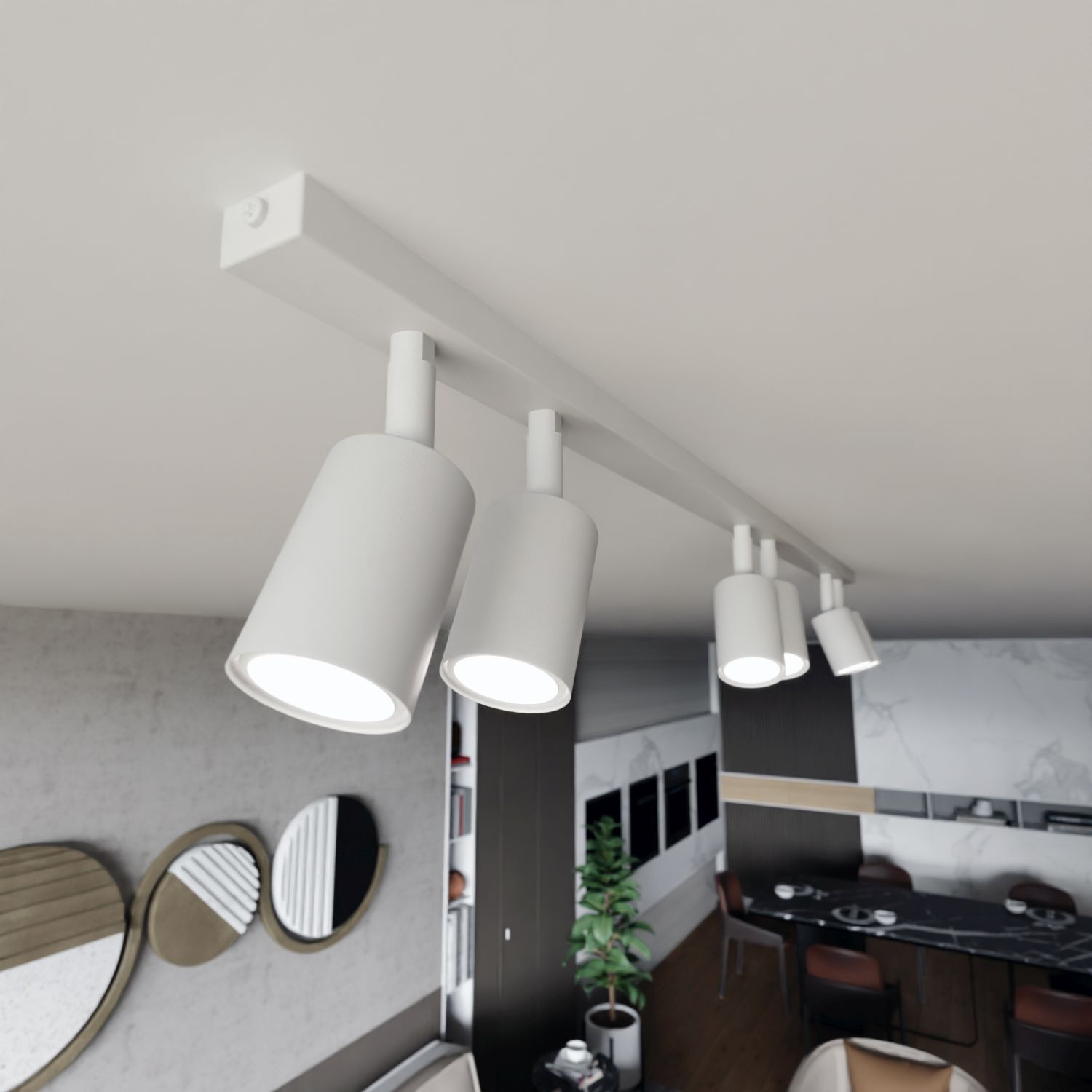 Projecteur de plafond blanc 116 cm de long métal GU10 6-flamme