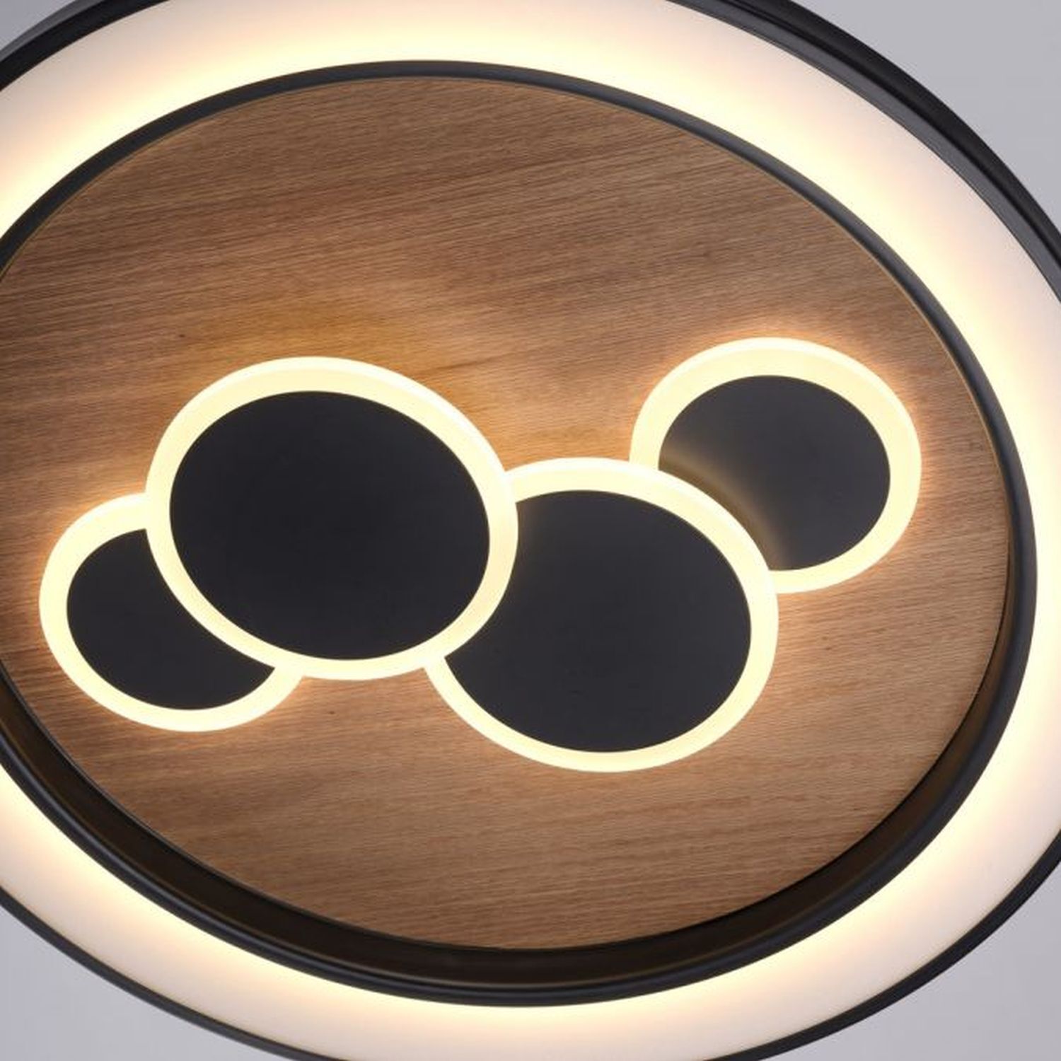 Lampe de plafonnier LED ronde bois noir interrupteur série 3000 K