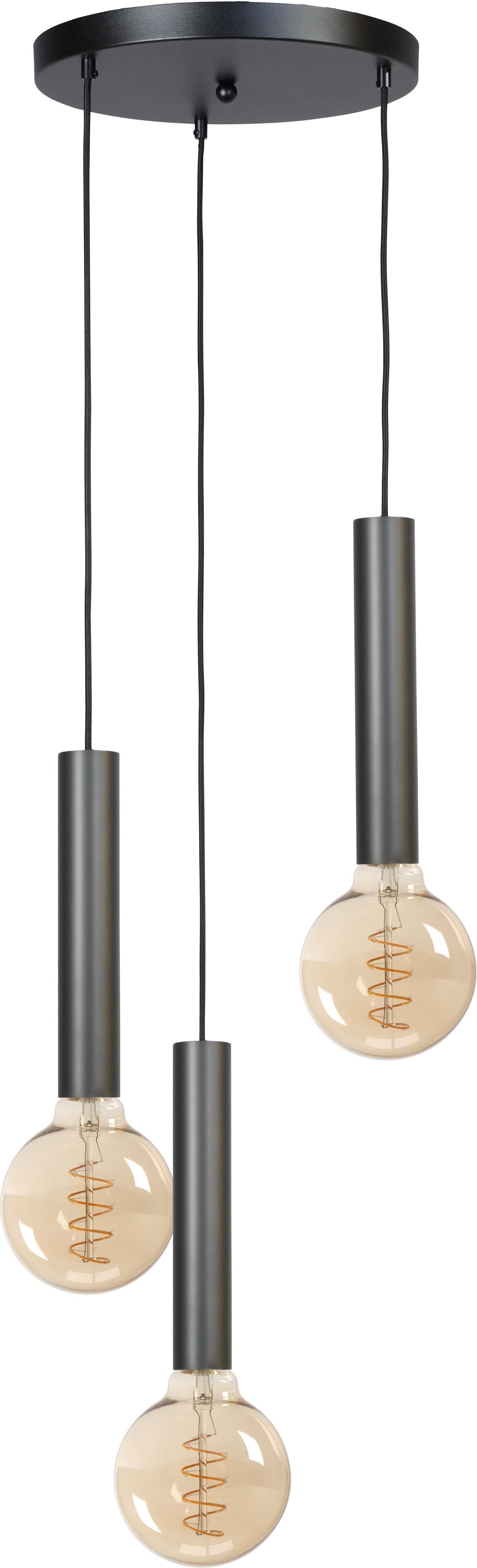 Suspension 3 flammes noir métal ajustable pour E27