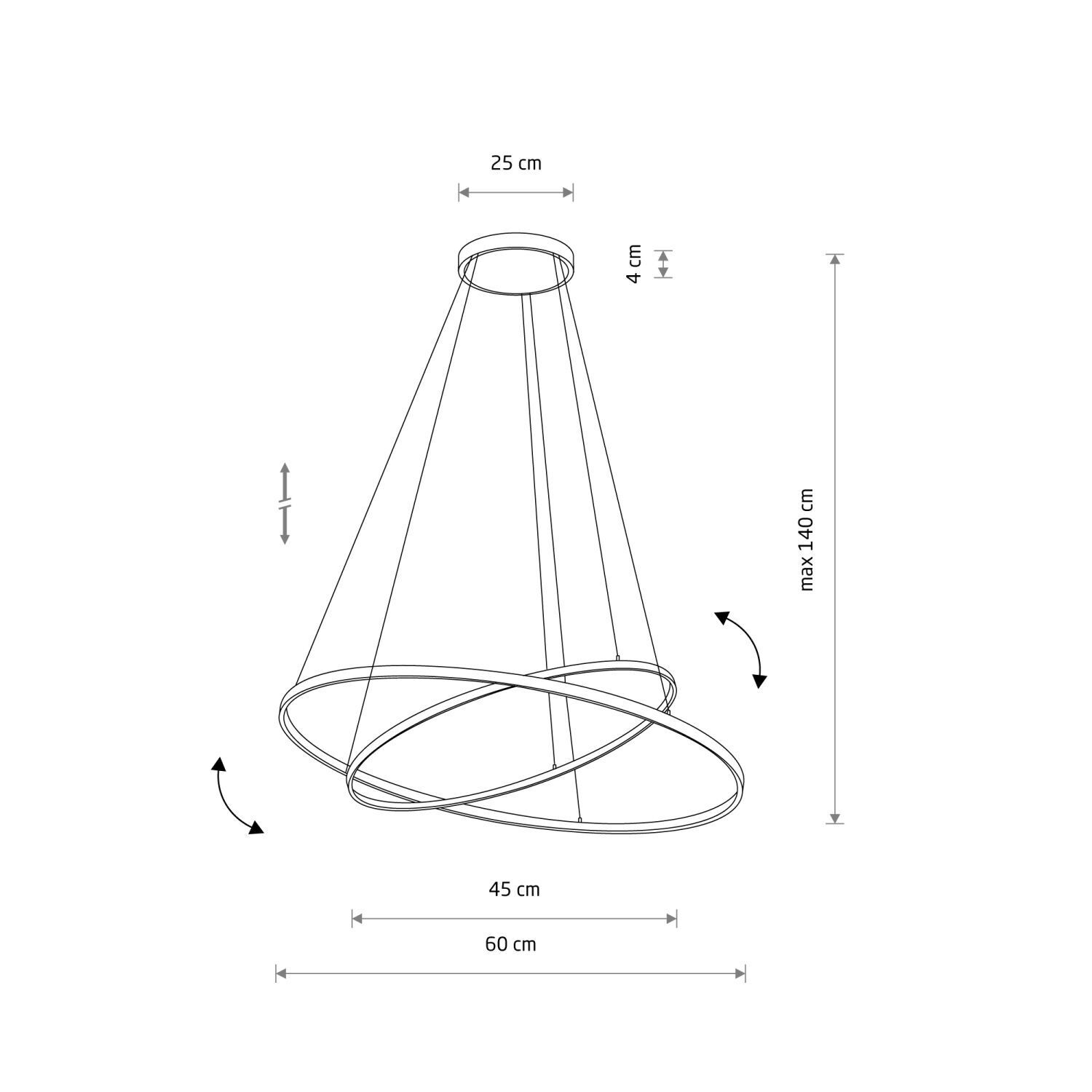 Suspension LED ronde 2 anneaux Ø 60 cm + Ø 45 cm Noir 3000 K