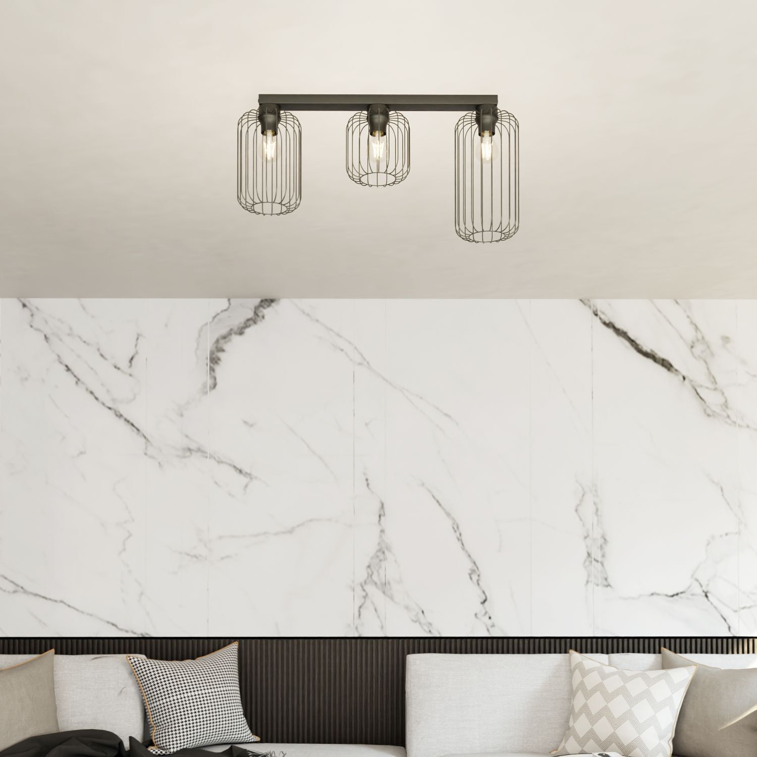 Plafonnier filaire Retro noir métal E27 60 cm de long