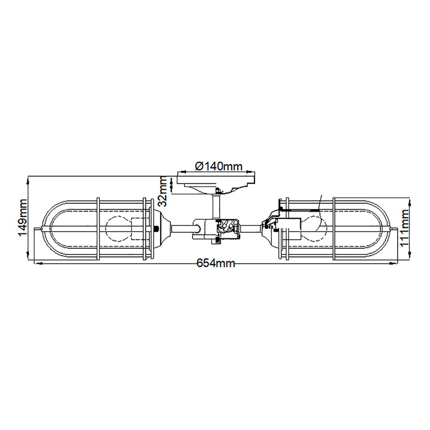 Deckenleuchte Bad IP44 B: 65,4 cm 3x E27 Metall Glas Vintage schematische Darstellung, lampenfassung, laeufsystem, haenge lampe, breite 654mm
