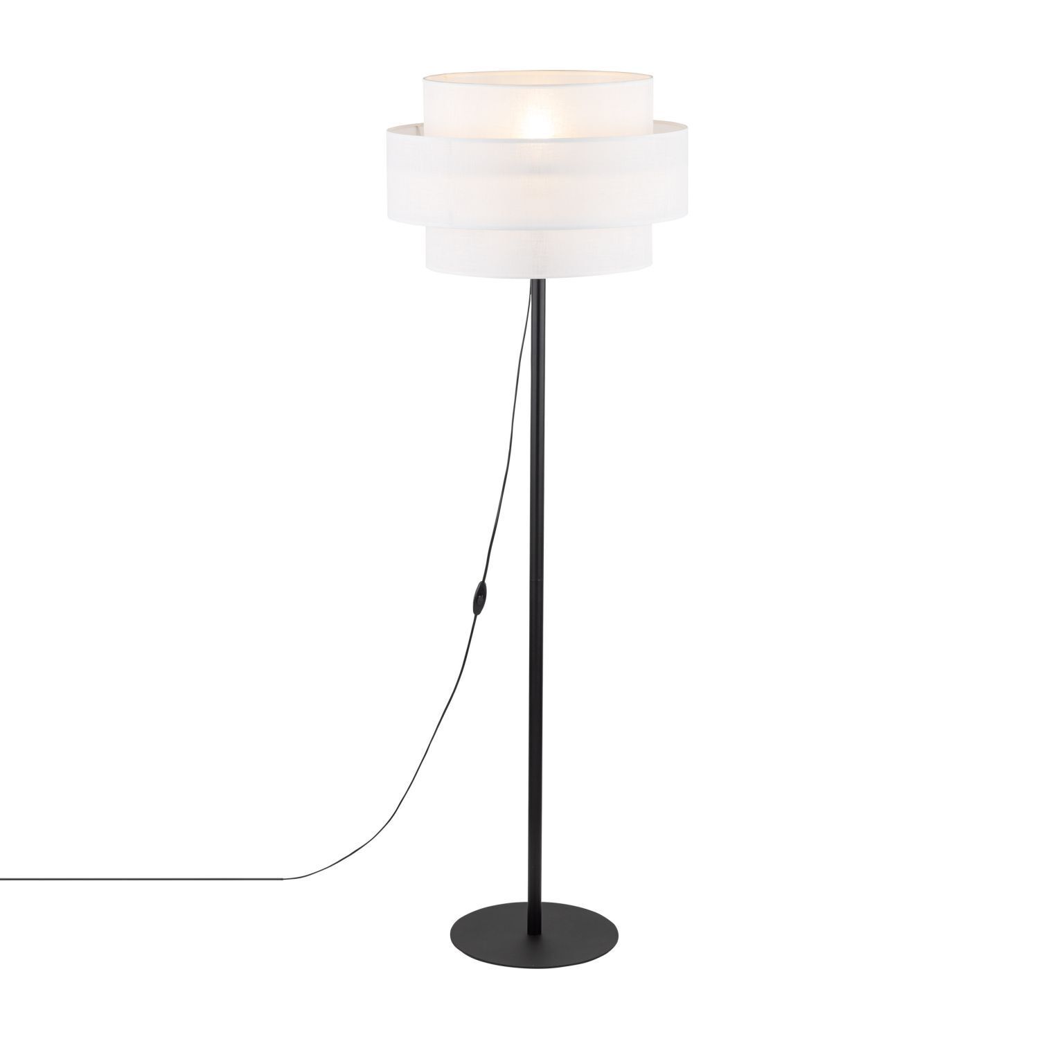 Lampadaire 155 cm Noir Blanc Ø 50 cm Métal Tissu E27