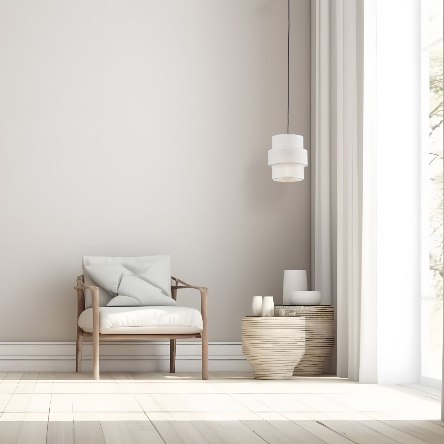 Hängeleuchte rund Ø 20 cm Weiß Schwarz E27 Stoff Metall Moebel, Drinnen, Innenarchitektur