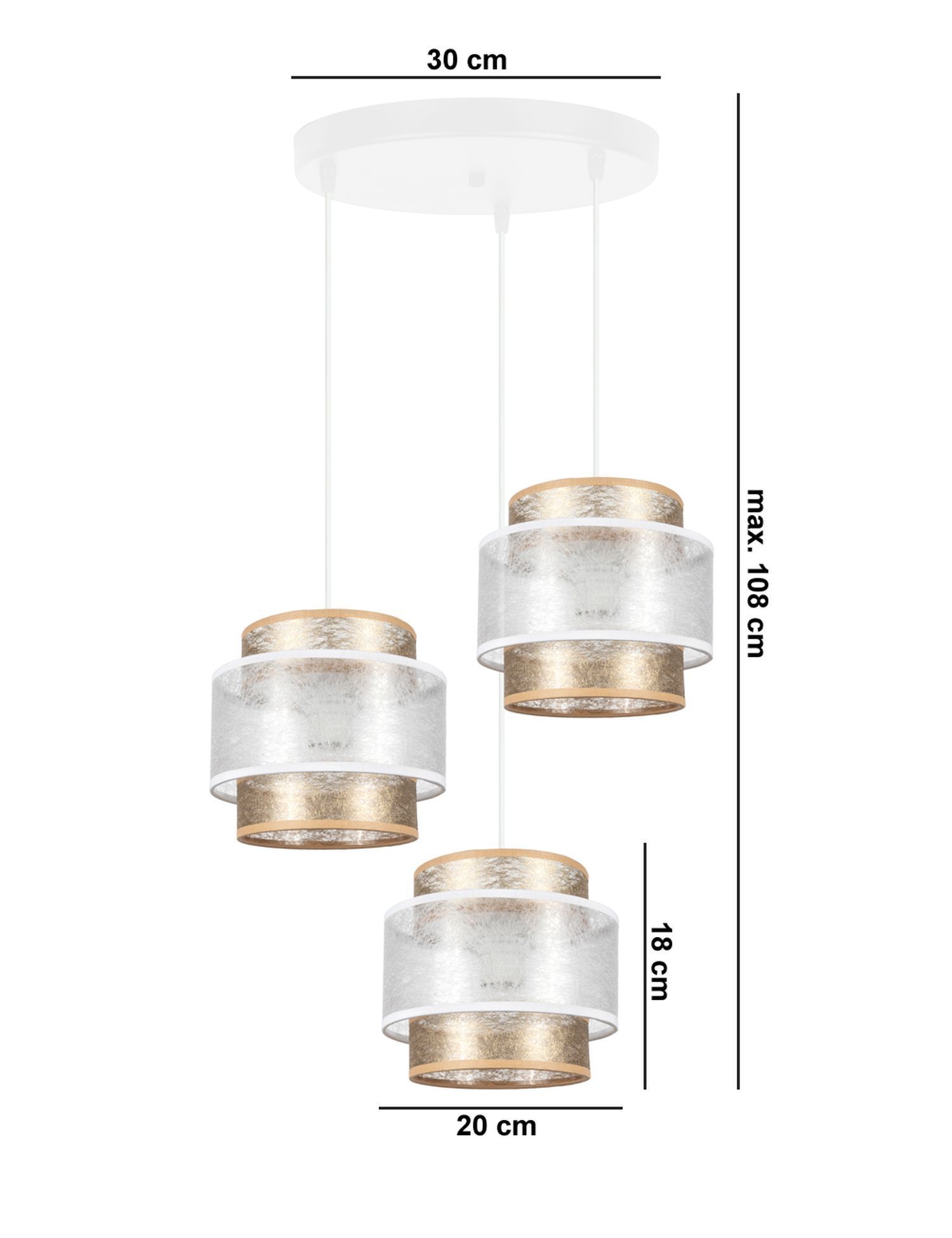 Blendarme Lampe à suspendre Abat-jour en tissu blanc or E27 L:38 cm