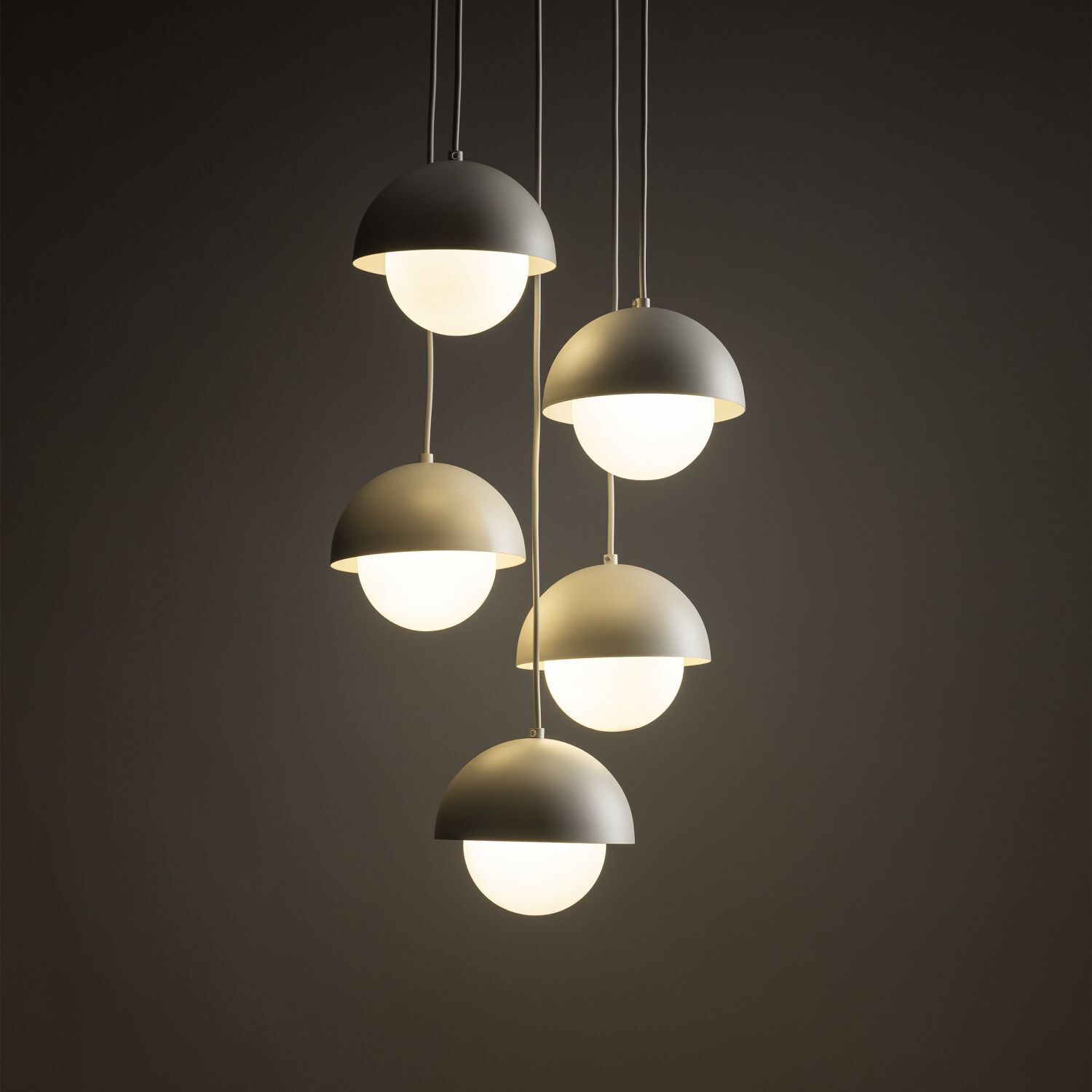 Lampe à suspendre métal verre G9 H : max. 1,4 m Beige Blanc 5 flammes