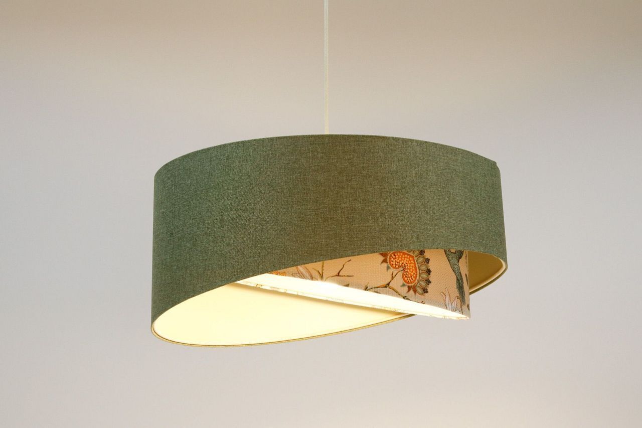 Suspension E27 ronde Ø 45 cm Vert Blanc Floral Abat-jour en tissu