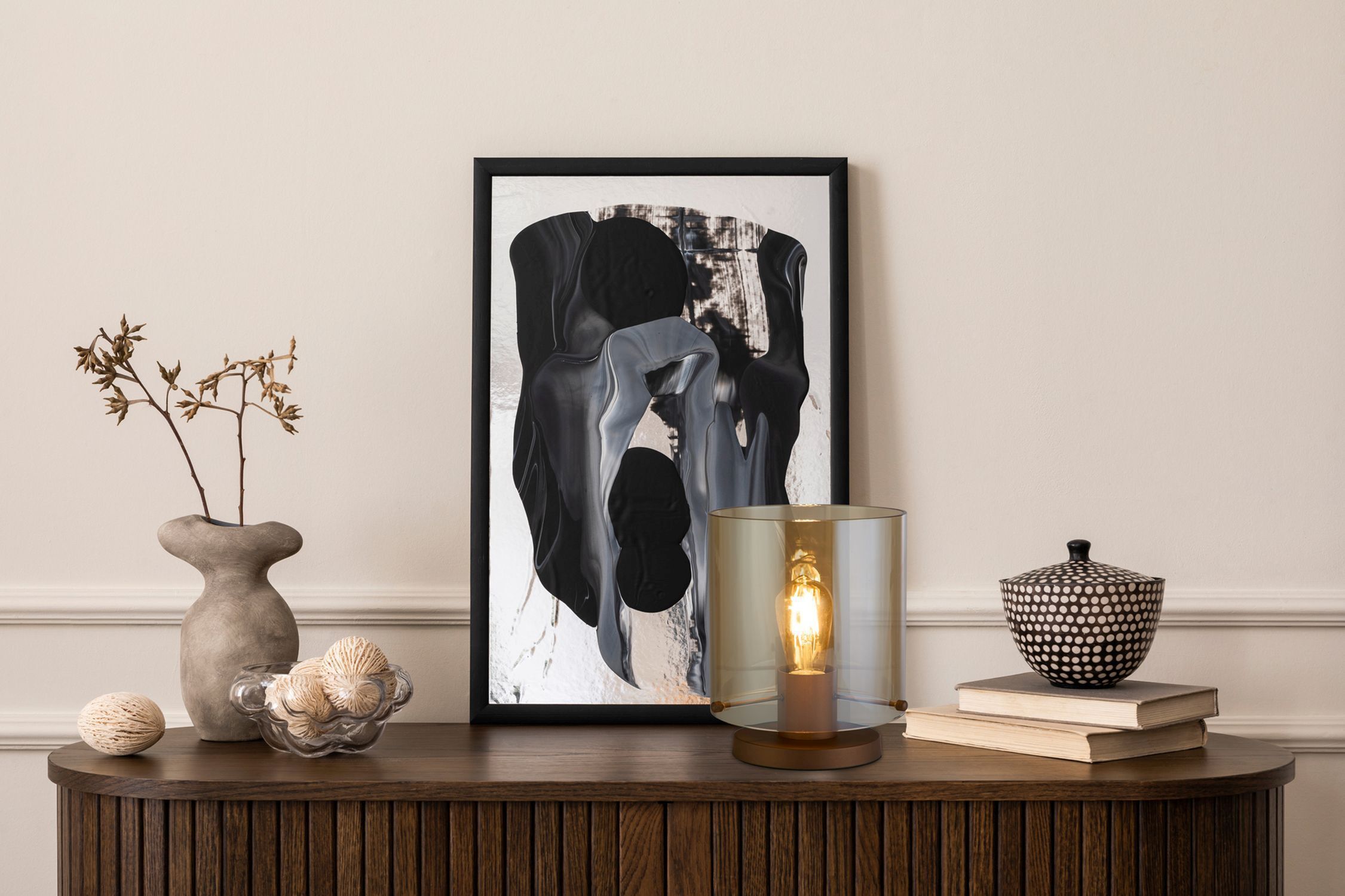 Lampe de table avec interrupteur moka ambre 25,5 cm E27 Kunst, Malerei, Fotorahmen, Pflanze