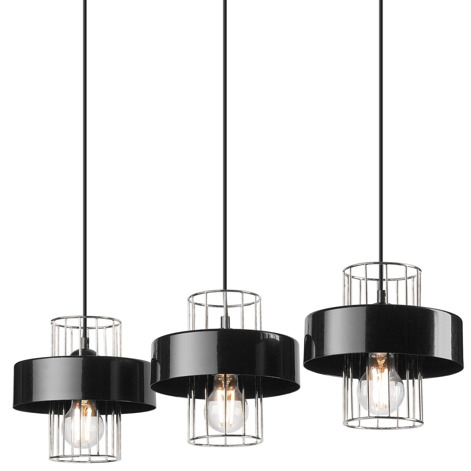 Suspension 3 flammes Moderne Noir Chrome E27 Métal