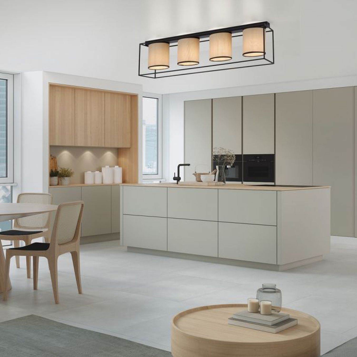 Lampe de plafonnier Tissu Métal Beige Noir E27 4 flammes Drinnen, Innenarchitektur, Tabelle, Küche, Inneneinrichtung