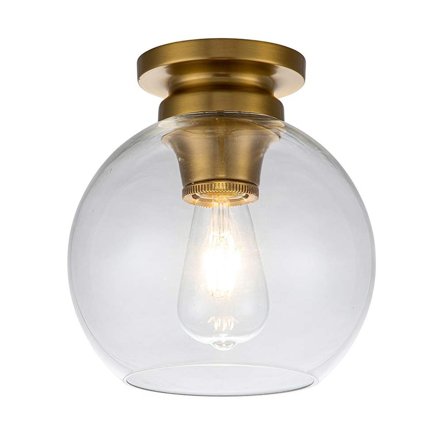 Lampe de plafonnier verre sphère abat-jour Ø 21,6 cm en laiton bruni