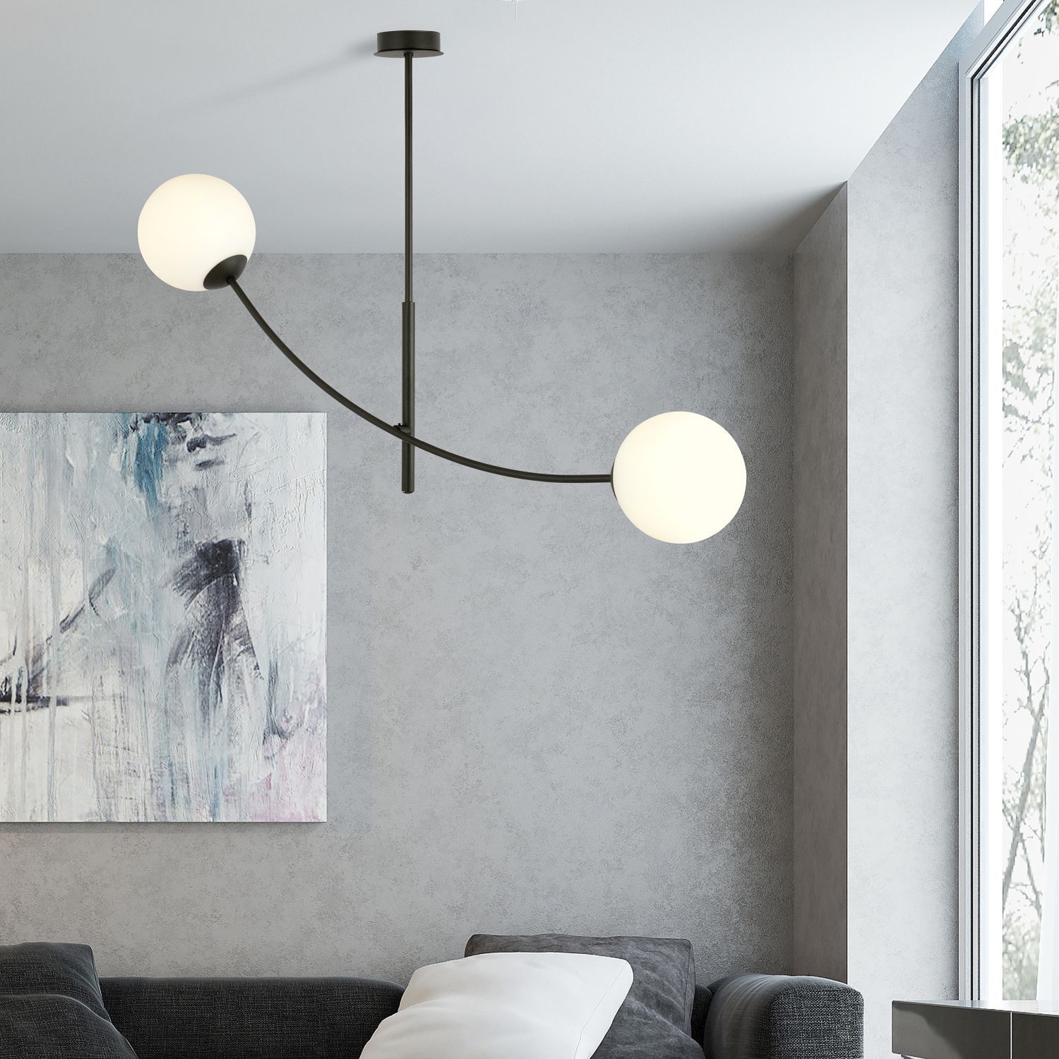 Plafonnier verre métal L : 83 cm orientable noir blanc E14